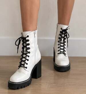BP. x Claudia Sulewski White Leather Heeled Platform Combat Boots Size 7.5
